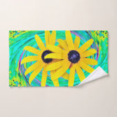 Fleurs jaunes Abstraites rétro sur Aqua Swirl (Serviette à main)
