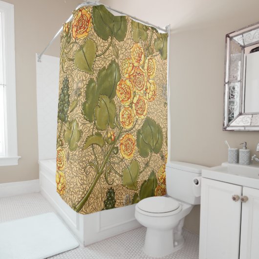 Fleurs Jaunes Antique Rideau de douche (En situation)