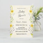 Fleurs Jaunes Aquarelle Baby shower Invitation (Debout devant)