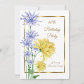 Fleurs Jaunes Bleues Or Anniversaire Invitation (Devant)
