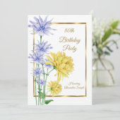Fleurs Jaunes Bleues Or Anniversaire Invitation (Debout devant)