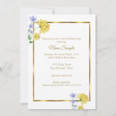 Fleurs Jaunes Bleues Or Anniversaire Invitation (Dos)