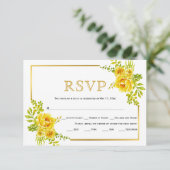 Fleurs jaunes, cadre or mariage carte RSVP (Debout devant)
