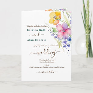 Fleurs Jaunes de Pêche Rose Invitation Pliée Jaune