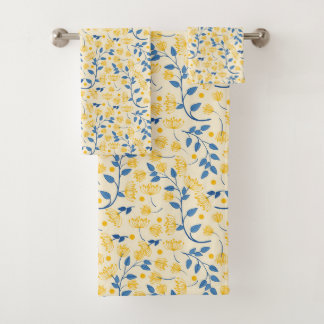 FLEURS JAUNES ET BLEU & FEUILLES