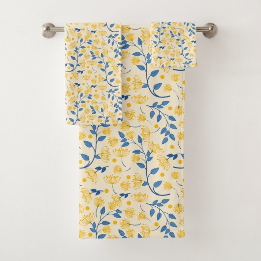 FLEURS JAUNES ET BLEU & FEUILLES (En situation)
