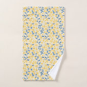 FLEURS JAUNES ET BLEU & FEUILLES (Serviette à main)