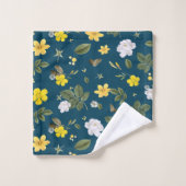 Fleurs jaunes et roses blanches (Gant de toilette)