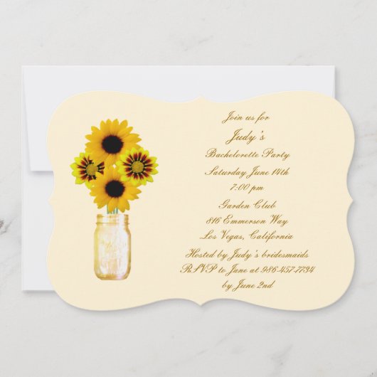 Fleurs Jaunes Mason Jar Invitation du Bachelorette (Devant)