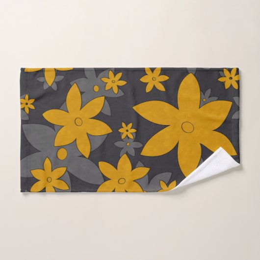 Fleurs jaunes moutarde sur gris foncé et vignes (Serviette à main)