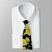 Fleurs Jaunes Noires Cravate Mariage Vert Or (Attaché)