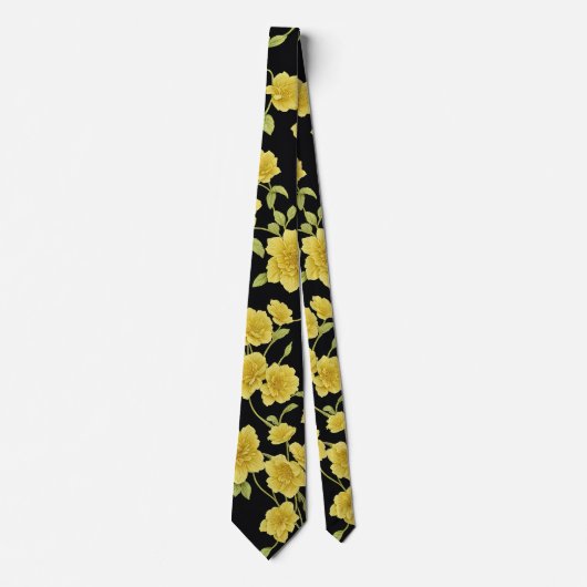 Fleurs Jaunes Noires Cravate Mariage Vert Or (Devant)