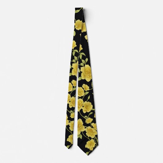 Fleurs Jaunes Noires Cravate Mariage Vert Or (Dos)