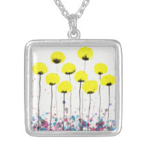Fleurs Jaunes Pendentif d'art, Aquarelle Poppies
