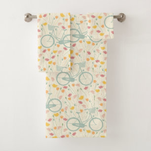 Fleurs jaunes roses d'été motif de bicyclette bleu