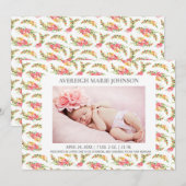 Fleurs Jaunes Roses Faire-part de naissance photo  (Devant / Derrière)