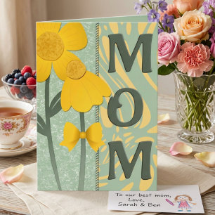 Fleurs jaunes sur carte de vœux de maman vert saug