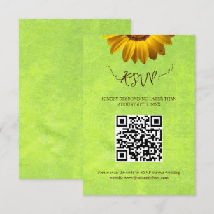 Fleurs jaunes sur carte RSVP de mariage vert Abstr