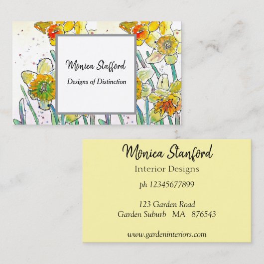 Fleurs jonquilles Jaunes Carte de visite d'aquarel (Devant / Derrière)