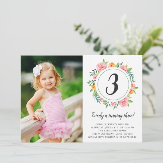 Fleurs joyeuses Photo Anniversaire Invitation (Debout devant)