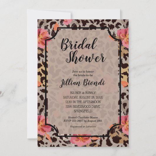 Fleurs Leopard Poster de animal Invitations Fêtes  (Devant)