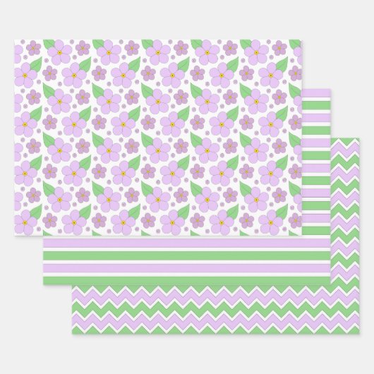 Fleurs Lilac, bandes et feuilles de papier Chevron (Lot)