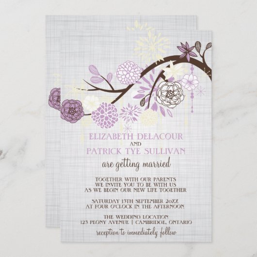 Fleurs Lilac et crème Faire-part de mariage rustiq (Devant / Derrière)