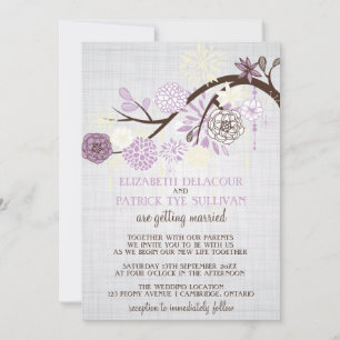 Fleurs Lilac et crème Faire-part de mariage rustiq