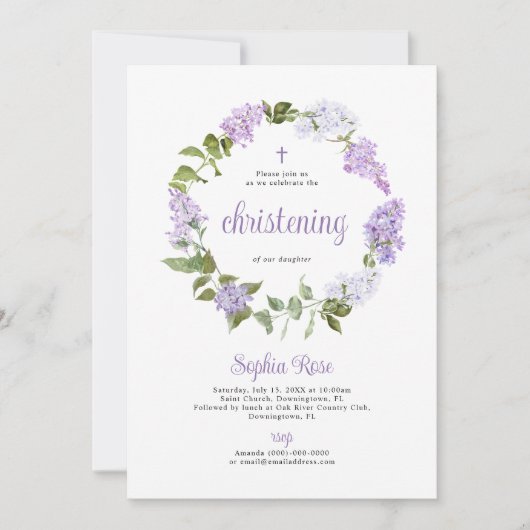 Fleurs Lilac Rustiques Christening Invitation (Devant)