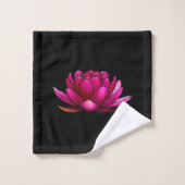 Fleurs Lotus Roses profondes sur Noir (Gant de toilette)