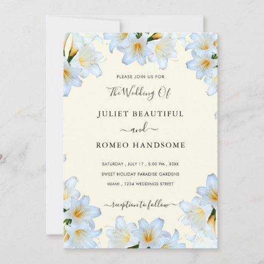 Fleurs Lys Blanches Faire-part de mariage encadrée (Devant)