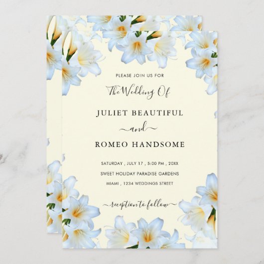 Fleurs Lys Blanches Faire-part de mariage encadrée (Devant / Derrière)