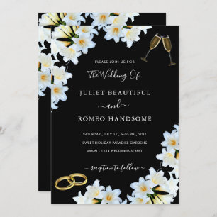 Fleurs Lys noir blanc Faire-part de mariage modern