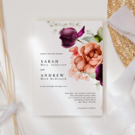 Fleurs Magenta Faire-part de mariage minimal moder