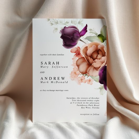 Fleurs Magenta Faire-part de mariage minimal moder