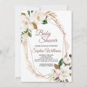 Fleurs Magnolia et Baby shower d'or Invitation (Devant)