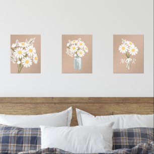 Fleurs marguerites blanches Monogramme Beige Set d