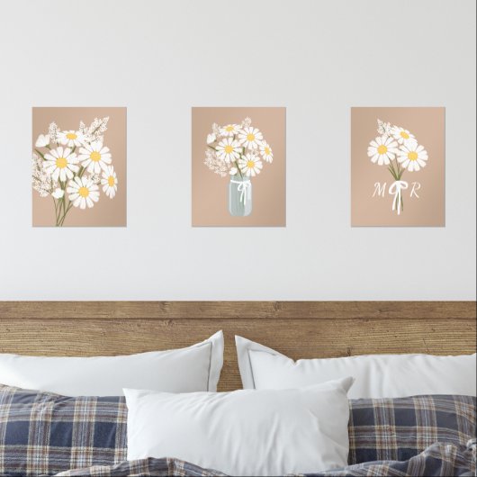Fleurs marguerites blanches Monogramme Beige Set d (Chambre à coucher)
