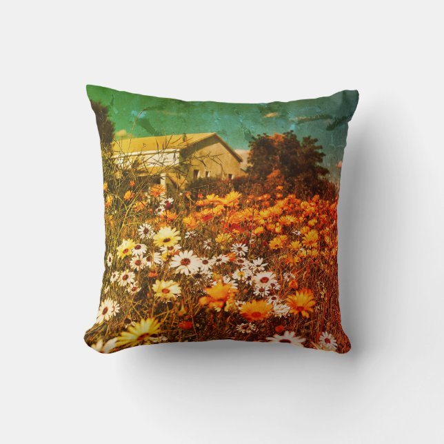 Fleurs marguerites Coussin Bleu Orange Coussin Jeu (Recto)