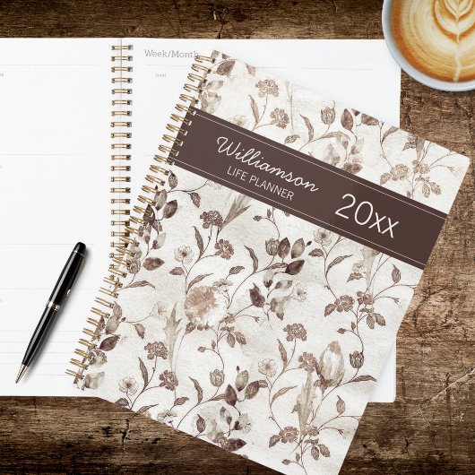 Fleurs Marron et Blanc Vintage