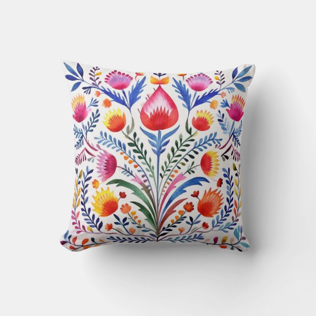 Fleurs mexicaines colorées Lancer Oreiller (Recto)