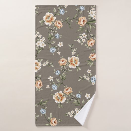 fleurs mignonnes avec motif feuille sur fond gris (Serviette de bain)
