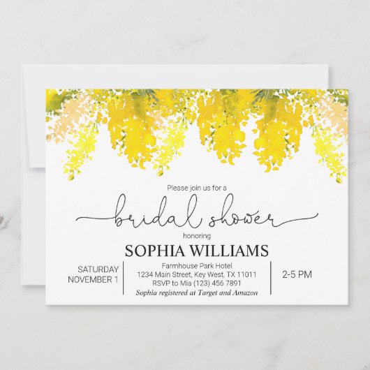 Fleurs Mimosa Invitation à la douche nuptiale (Devant)