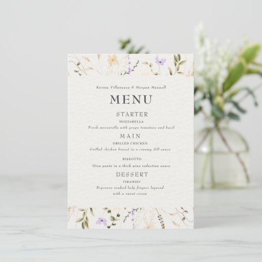 Fleurs minimalistes Elégant Mariage Menu Invitatio (Debout devant)