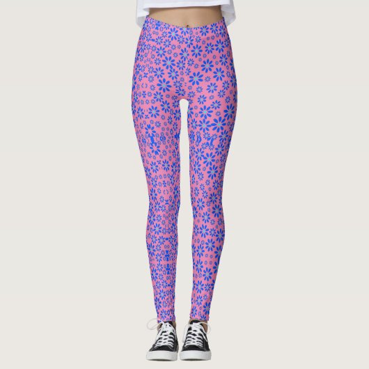 Fleurs minuscules Motif.Bleu 01.b Leggings BG rose (Devant)