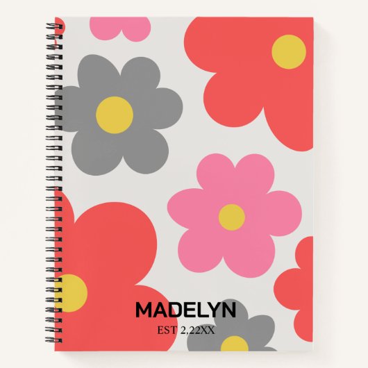 Fleurs mites Script personnalisé Carnet spiral (Devant)