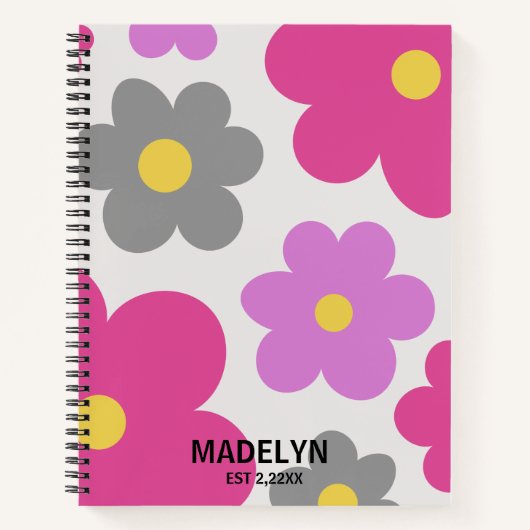 Fleurs mites Script personnalisé Carnet spiral (Devant)