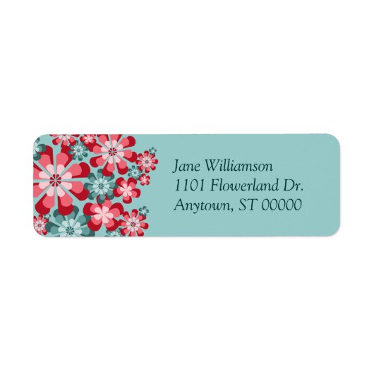 Fleurs mod roses et Turquoises Étiquettes de adres (Devant)