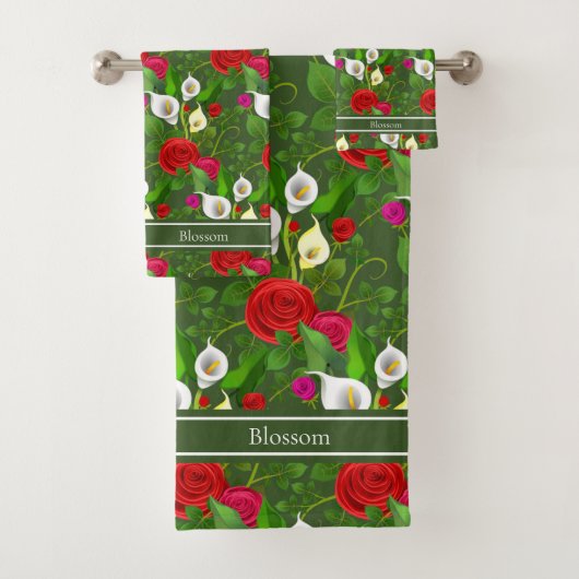 Fleurs modernes chic et script sur vert de forêt (En situation)