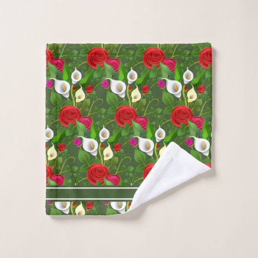 Fleurs modernes chic et script sur vert de forêt (Gant de toilette)